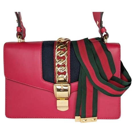 gucci calfskin small sylvie chain shoulder bag hibiscus red|GUCCI Calfskin Mini Sylvie Chain Shoulder Bag Hibiscus Red .